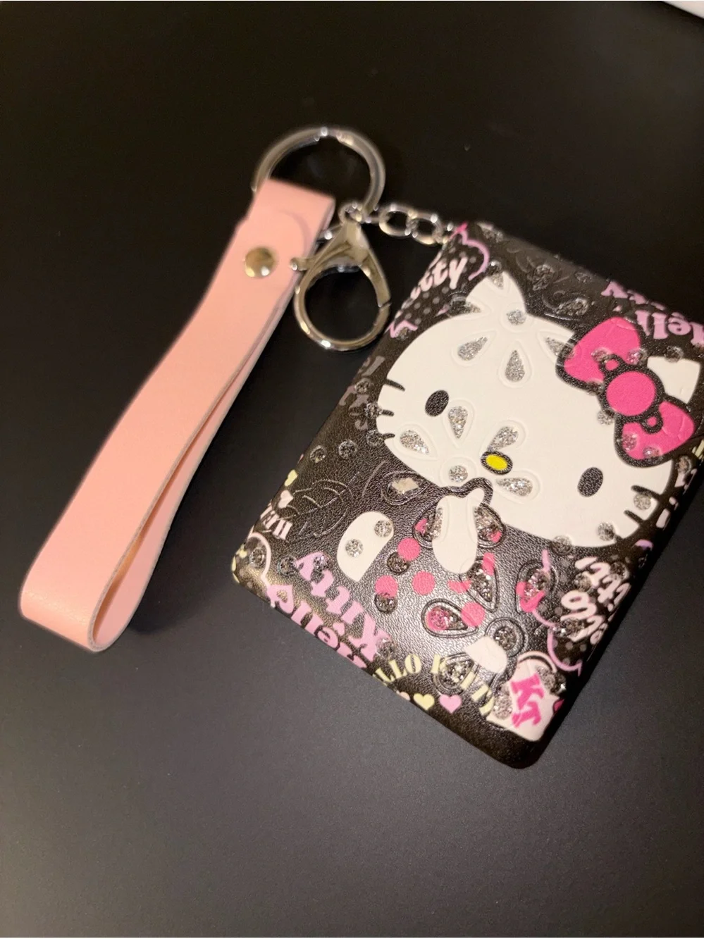 Hello Kitty Pink Wristlet Compact Mirror Holder Keychain